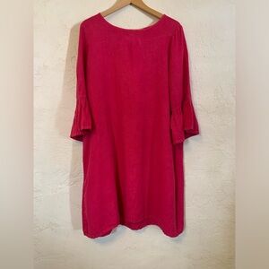 BRYN WALKER 100% LINEN DRESS SZ M BELL SLEEVE PINK LAGENLOOK BREATHABLE BEACH